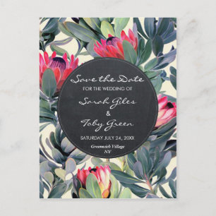 tropical palm floral save the date postcard
