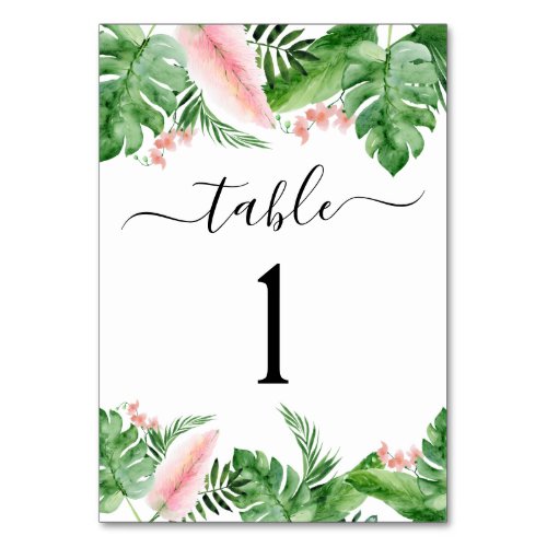 Tropical Palm Floral Watercolor Luau Wedding Table Number
