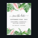 Tropical Palm Floral Watercolor Save the Date Announcement Postcard<br><div class="desc">Tropical Green Palm Leaves and Blush Pink Floral Flowers Watercolor Spring or Summer Wedding Save the Dates  - includes beautiful and elegant script typography with modern tropical botanical flowers and greenery for the special Wedding day celebration.</div>