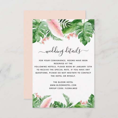 Tropical Palm Floral Watercolor Wedding Details Invitation