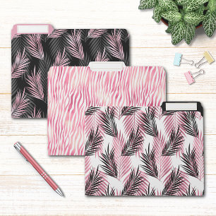 Tropical Palm Foliage Black Pink Animal Print File Folder