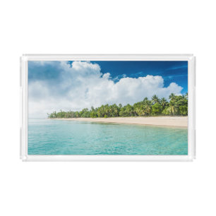 Tropical Palm Fringed Beach Acrylic Tray