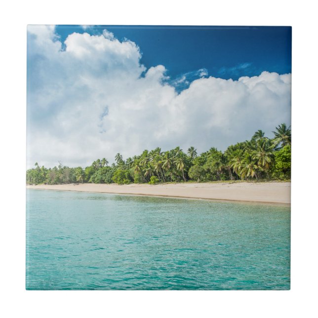 Tropical Palm Fringed Beach Ceramic Tile (Front)