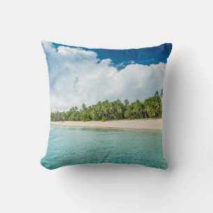 Tropical Palm Fringed Beach Throw Pillow