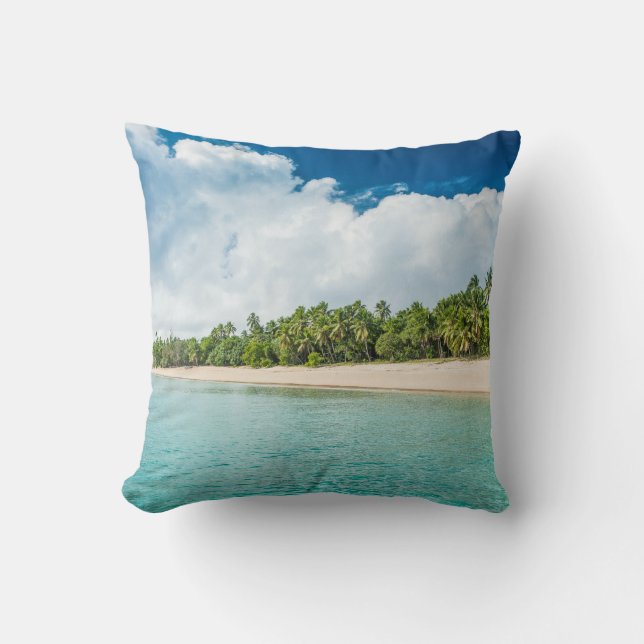 Tropical Palm Fringed Beach Throw Pillow (Front)