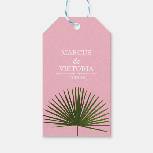 Tropical Palm Frond Leaf Pink Wedding Gift Tags