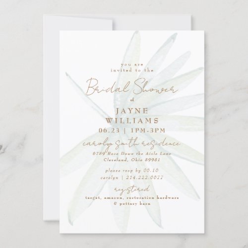 Tropical Palm Frond Modern Bridal Shower Invitation