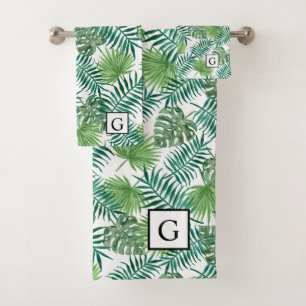 Tropical Palm Frond Monogram Bath Towel Set