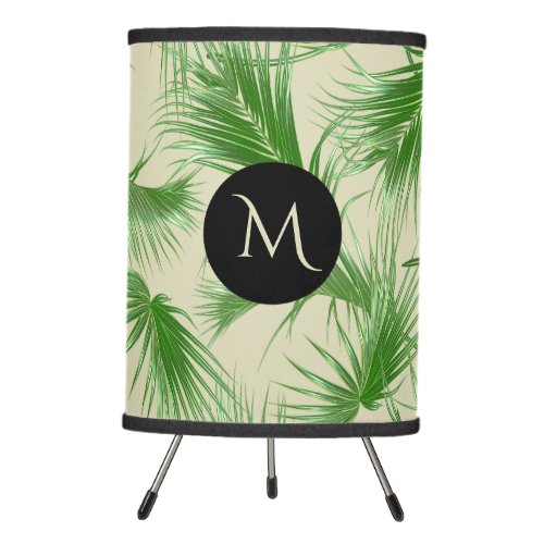 Tropical Palm Frond Pattern with Custom Monogram Tripod Lamp