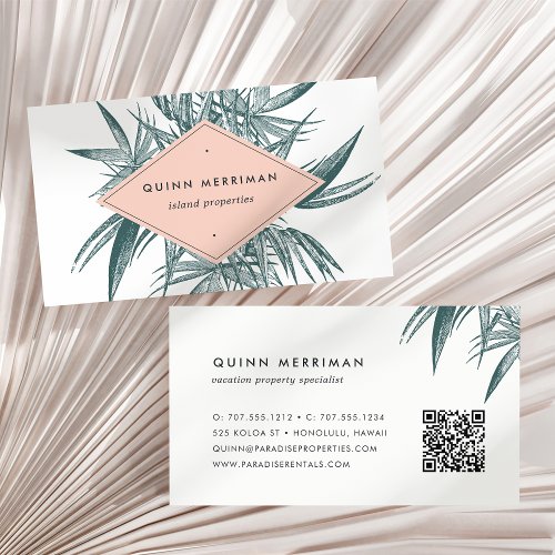 Tropical Palm Frond QR Code Business Card