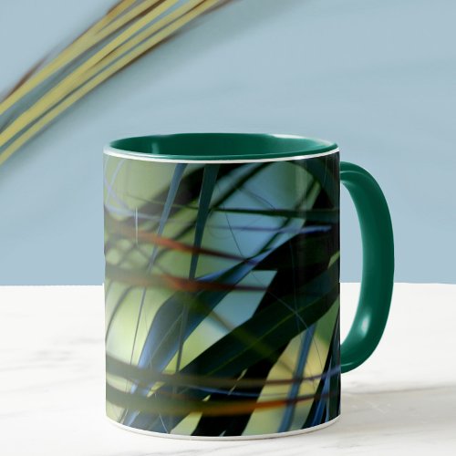 Tropical Palm Fronds Abstract Green Blue Yellow Mug