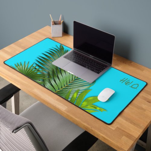Tropical Palm Fronds Leaves Monogrammed Desk Mat