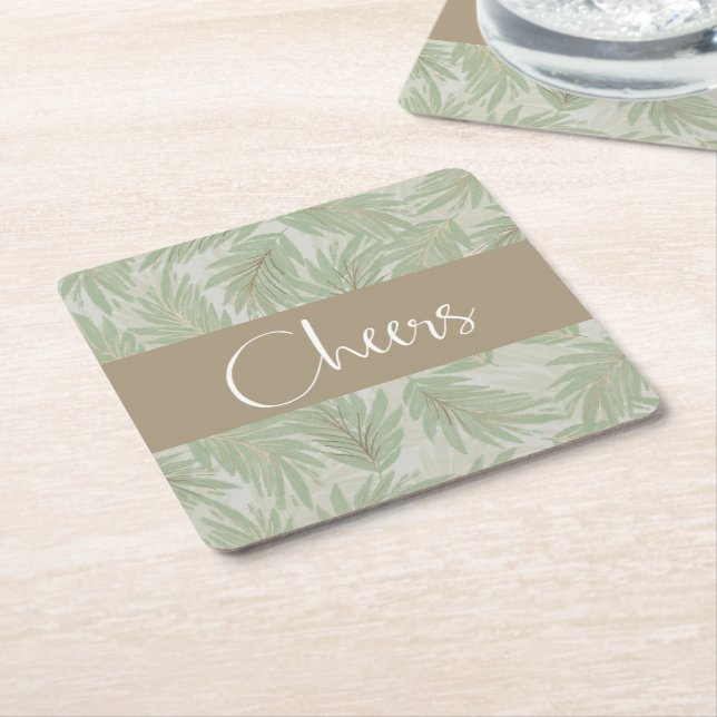 Tropical Palm Fronds Square Paper Coaster (Angled)