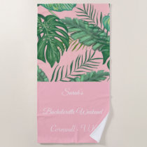 Tropical Palm Girly Pink Bachelorette Beach Towel