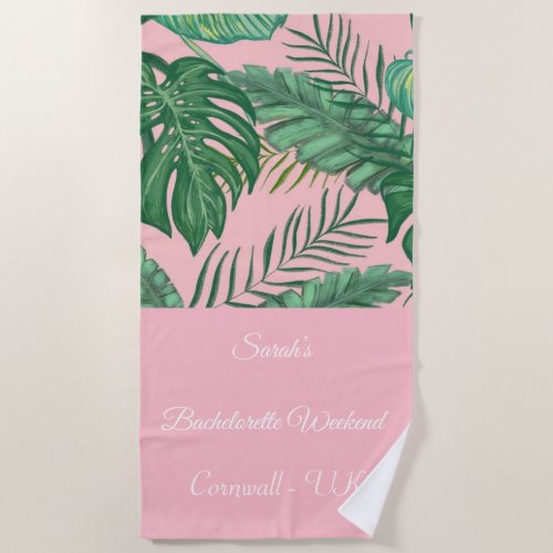 Tropical Palm Girly Pink Bachelorette Beach Towel