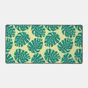Tropical Palm Green Beige Desk Mat