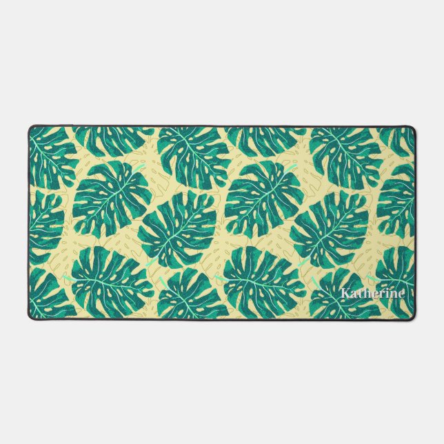 Tropical Palm Green Beige Desk Mat (Front)