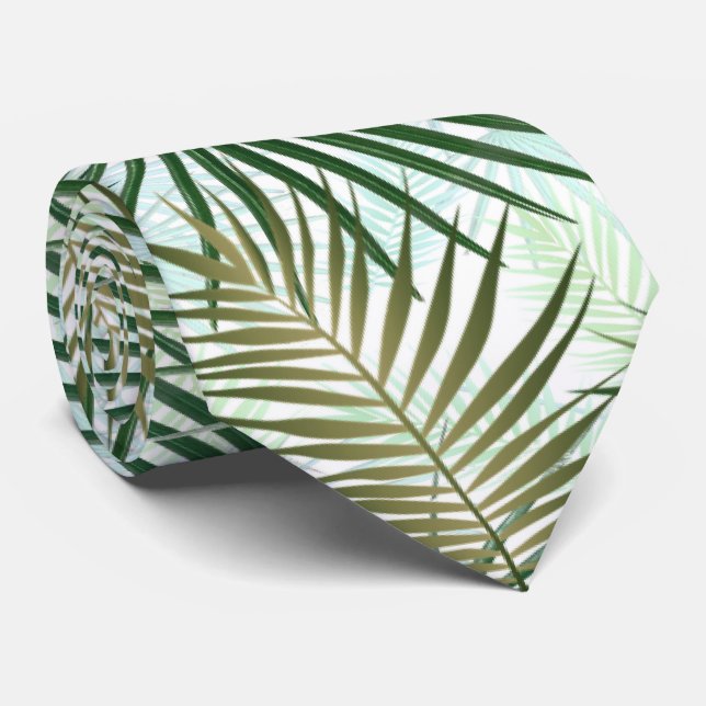 Tropical palm green leaves neck tie (Rolled)
