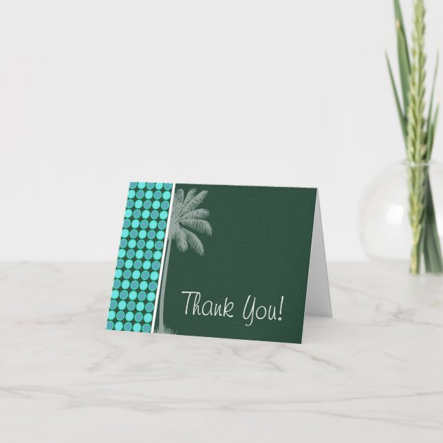 Tropical Palm; Green & Turquoise Polka Dot Thank You Card (Front)