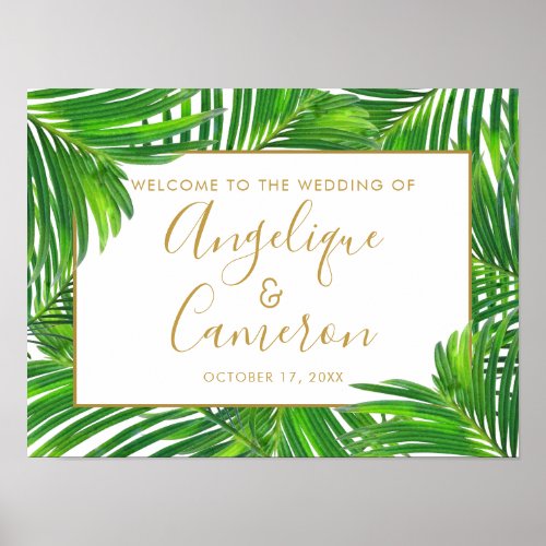 Tropical Palm Greenery Beach Island Wedding Sign