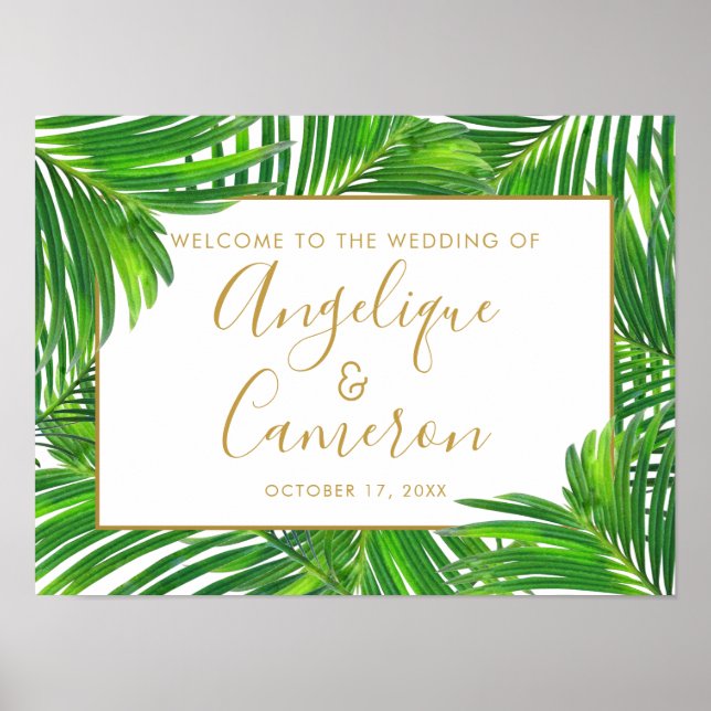 Tropical Palm Greenery Beach Island Wedding Sign (Front)