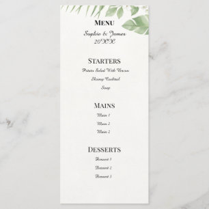 Tropical Palm Greenery Wedding Menu