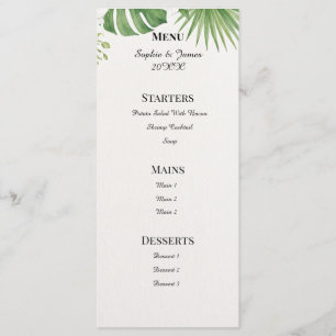 Tropical Palm Greenery Wedding Menu