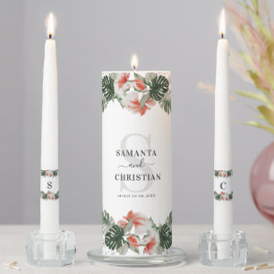 Tropical Palm Greenery Wedding Unity Candle Set