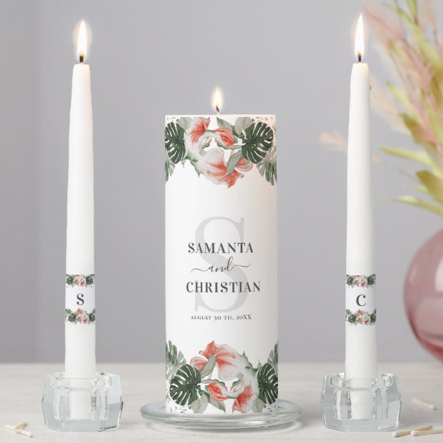 Tropical Palm Greenery Wedding  Unity Candle Set (In Situ)