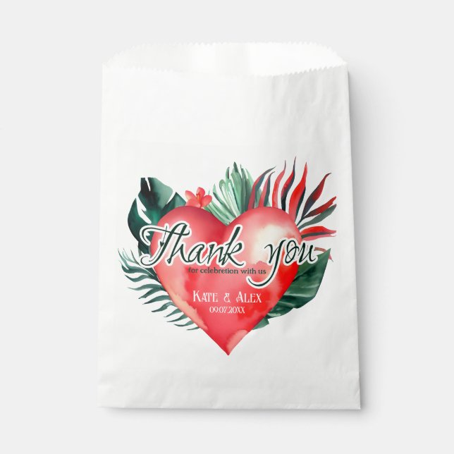 Tropical Palm Heart Thank You Wedding Favor Bag (Front)
