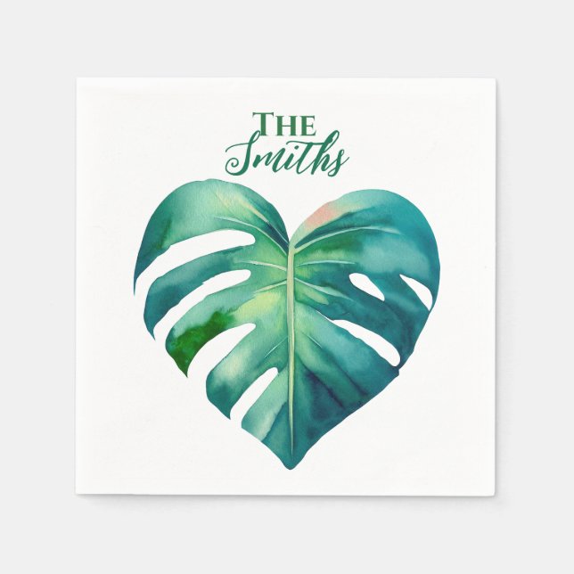 Tropical Palm Heart Wedding Napkins (Front)