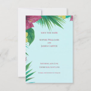 Tropical Palm Hibiscus Teal Destination Wedding Save The Date