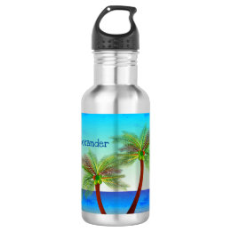 Tropical Palm Island Sunset Stainless Steel Water Bottle