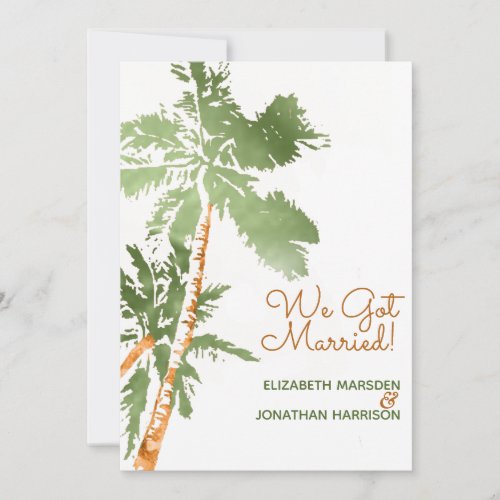 Tropical Palm Just Married Beach Wedding Reception Invitation