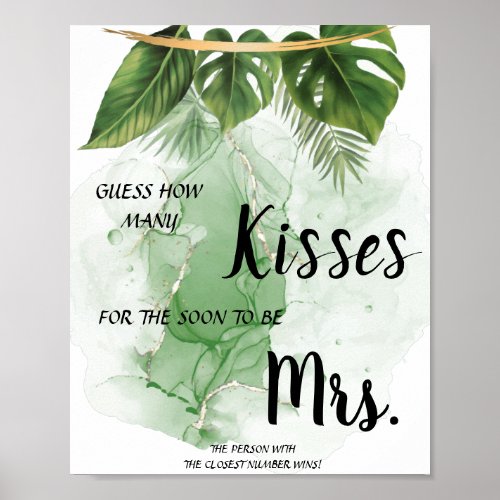 Tropical Palm Kisses for Soon Mrs Shower Game Sign