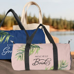 Tropical Palm Leaf Any Color Handwritten Bride Duffle Bag<br><div class="desc">Wedding gift to personalize for the bride for her bachelorette weekend or honeymoon. Bride is lettered in swirly handwritten calligraphy and, you can easily switch this to suit anyone in your wedding party, by entering the design tool. The design features a watercolor tropical palm leaf which is also used in...</div>