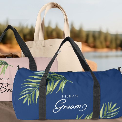 Tropical Palm Leaf Any Color Handwritten Groom Duffle Bag