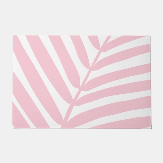 Tropical Palm Leaf Baby Pink Doormat (Front)