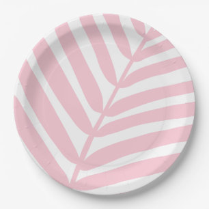 Tropical Palm Leaf Baby Pink Paper Plates