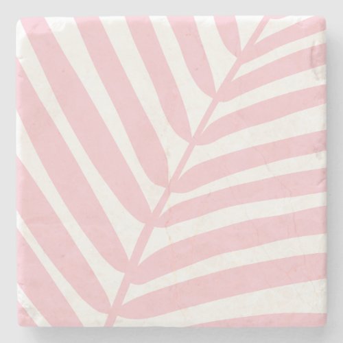 Tropical Palm Leaf Baby Pink Stone Coaster