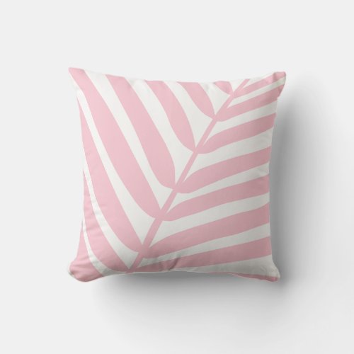 Tropical Palm Leaf Baby Pink Throw Pillow