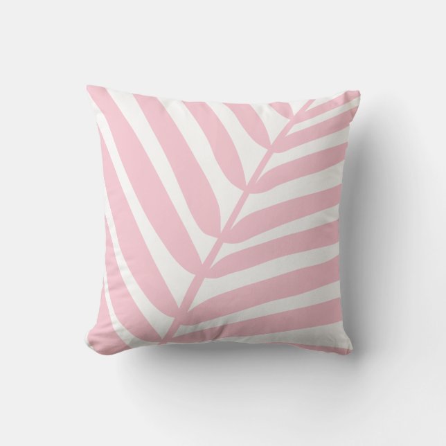 Tropical Palm Leaf Baby Pink Throw Pillow (Front)