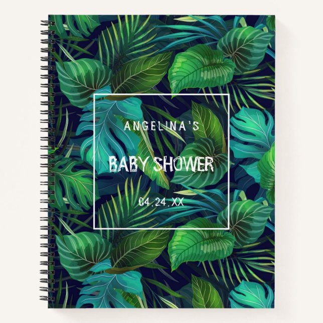 Tropical Palm Leaf Baby Shower Gift List Notebook (Front)