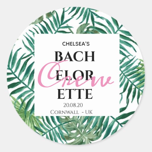 Tropical Palm Leaf Bachelorette Crew Party  Classic Round Sticker