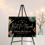 Tropical Palm Leaf Bat Mitzvah Black Gold Welcome Foam Board<br><div class="desc">Proudly welcome every guest of your daughter’s Bat Mitzvah party! Display this stunning, modern, stylish, personalized foam core poster board to add to her special day. Stylish, stunning, colorful, tropical watercolor birds of paradise flowers, faux gold handwritten script, Star of David and glitter dots, along with modern sans serif type,...</div>
