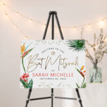 Tropical Palm Leaf Bat Mitzvah Gold Script Welcome Foam Board<br><div class="desc">Proudly welcome every guest of your daughter’s Bat Mitzvah party! Display this stunning, modern, stylish, personalized foam core poster board to add to her special day. Stylish, stunning, colorful, tropical watercolor birds of paradise flowers, faux gold handwritten script, Star of David and glitter dots, along with dark rose pink and...</div>
