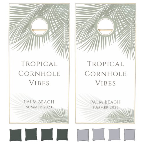 Tropical Palm Leaf Beach House Modern Fun Cornhole Set