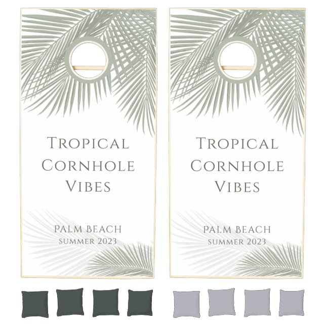 Tropical Palm Leaf Beach House Modern Fun Cornhole Set (Set)