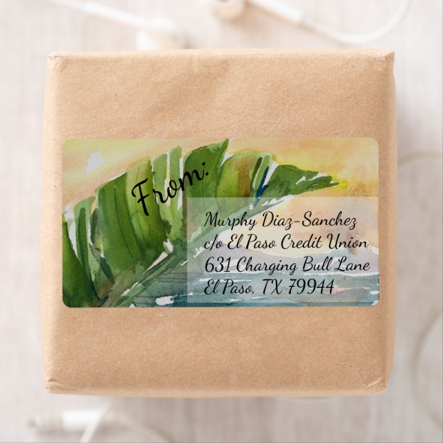 Tropical Palm Leaf Beach Scene Shipping Label (Insitu)