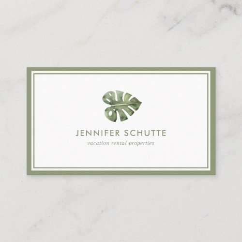 Tropical Palm Leaf Beach Vacation Rentals Manager Business Card